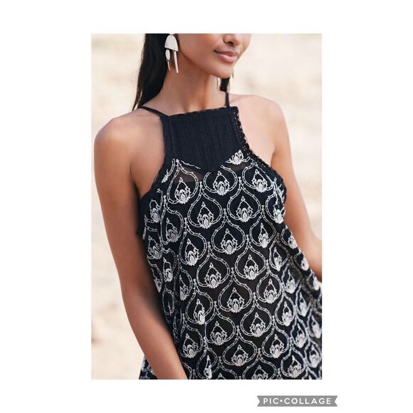 Brand New Anthropologie Sheer Embroidered Mini Lace Black & White Dress Small - Picture 2 of 14